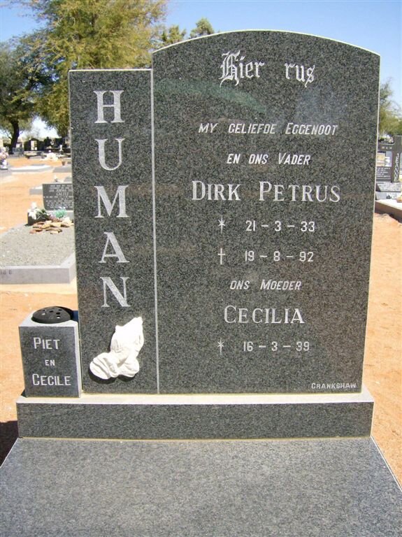 HUMAN Dirk Petrus 1933-1992 &amp; Cecilia 1939-