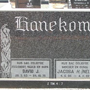 HANEKOM David J. 1883-1975 &amp; Jacoba H. NELL 1885-1982