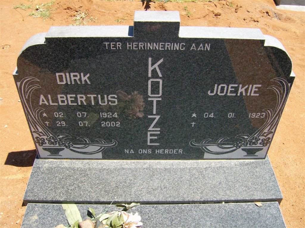 KOTZE Dirk Albertus 1924-2002 &amp; Joekie 1923-
