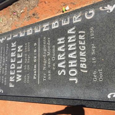 LIEBENBERG Frederik Willem 1934-2009 &amp; Sarah Johanna BURGER 1936-