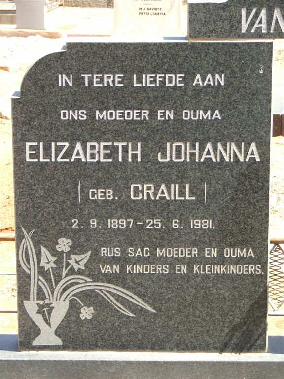 MERWE Elizabeth Johanna, van der nee CRAILL 1897-1981