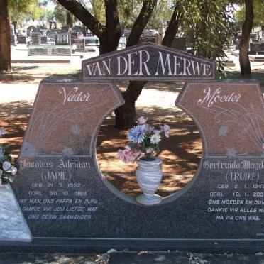 MERWE Jacobus Adriaan, van der 1932-1989 &amp; Gertruida Magdalena 1943-2005