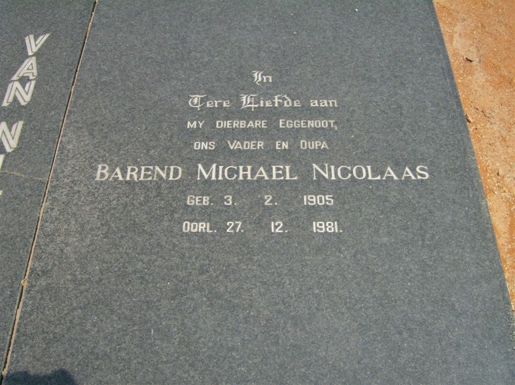 NIEKERK Barend Michael Nicolaas, van 1905-1981