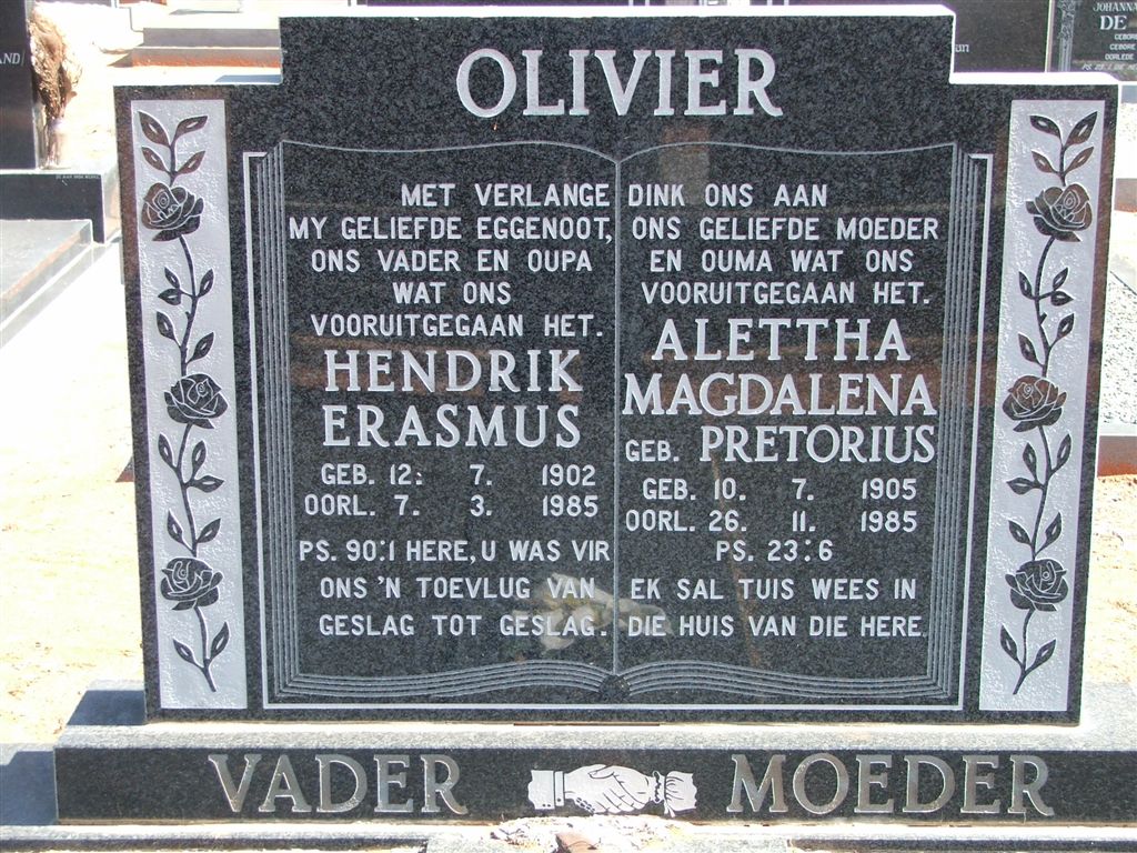 OLIVIER Hendrik Erasmus 1902-1985 &amp; Alettha Magdalena PRETORIUS 1905-1985