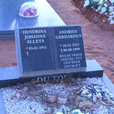 TOIT Andries Gerhardus, du 1923-1999 &amp; Hendrina Johanna Aletta 1951-