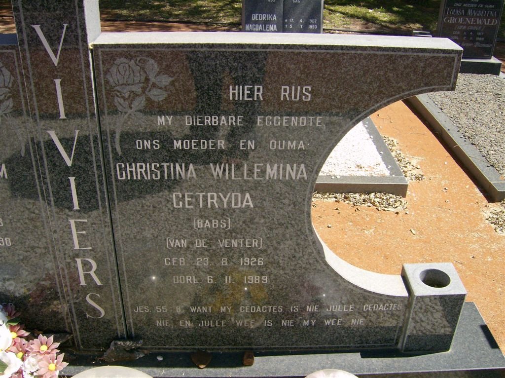 VIVIERS Christina Willemina Gertryda nee VAN DE VENTER 1926-1989