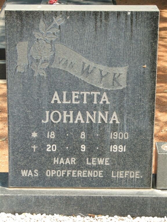 WYK Aletta Johanna, van 1900-1991