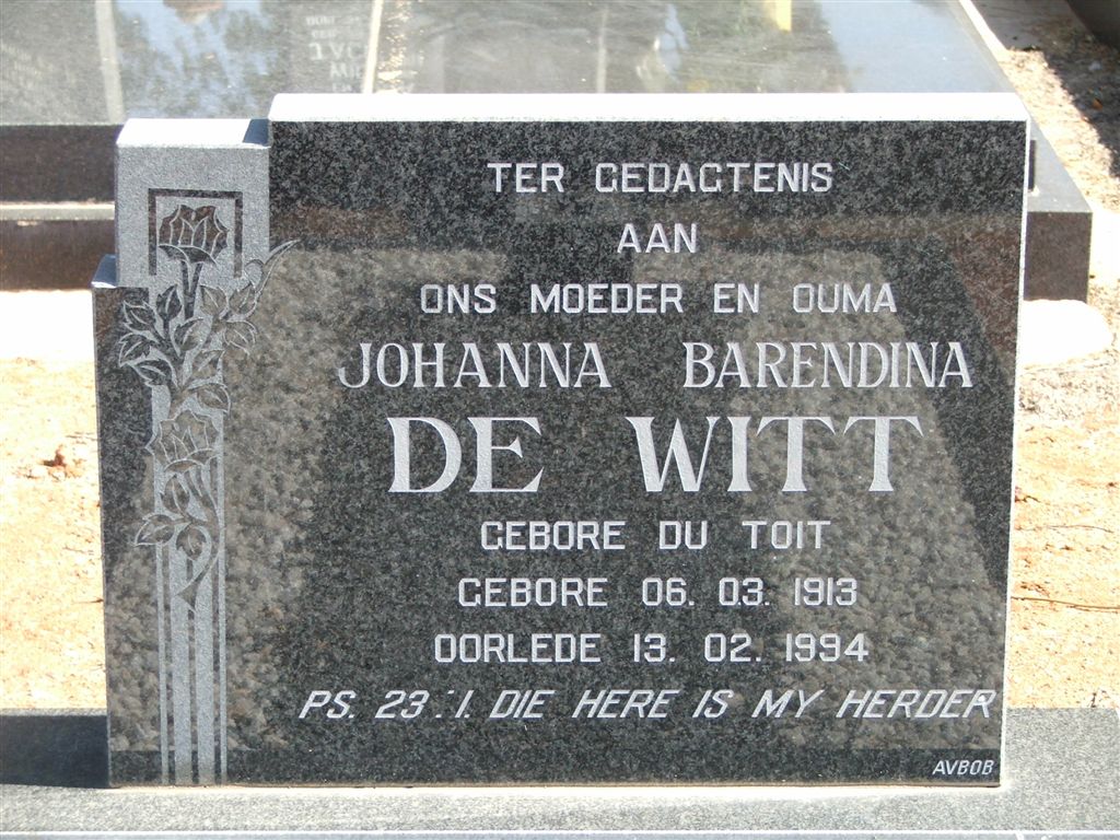 WITT Johanna Barendina, de nee DU TOIT 1913-1994