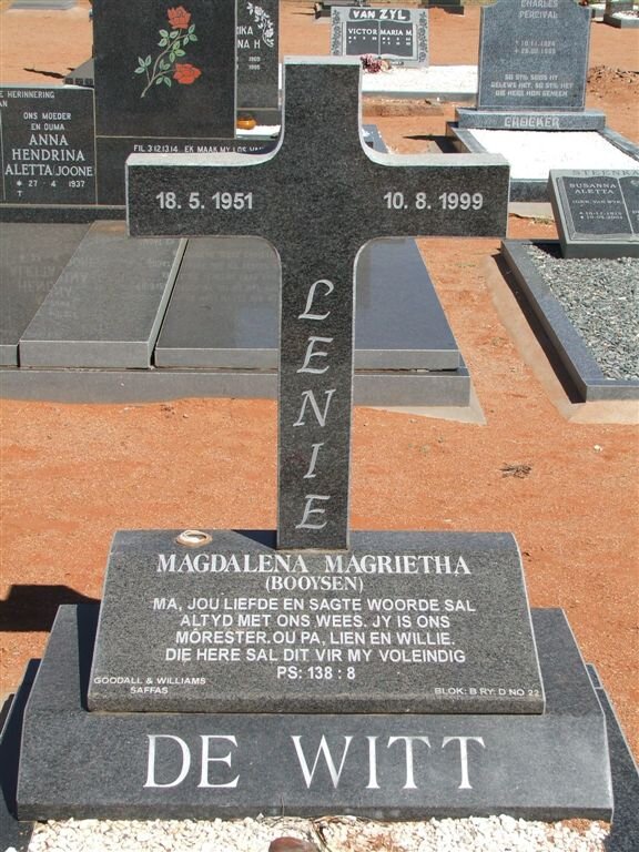 WITT Magdalena Magrietha, de nee BOOYSEN 1951-1999