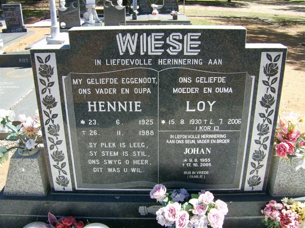 WIESE Hennie 1925-1988 &amp; Loy 1930-2006 :: WIESE Johan 1955-2005