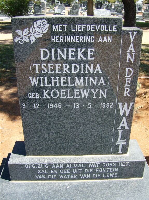 WALT Tseerdina Wilhelmina, van der nee KOELEWYN 1946-1992