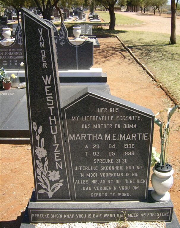 WESTHUIZEN Martha M.E., van der 1936-1998