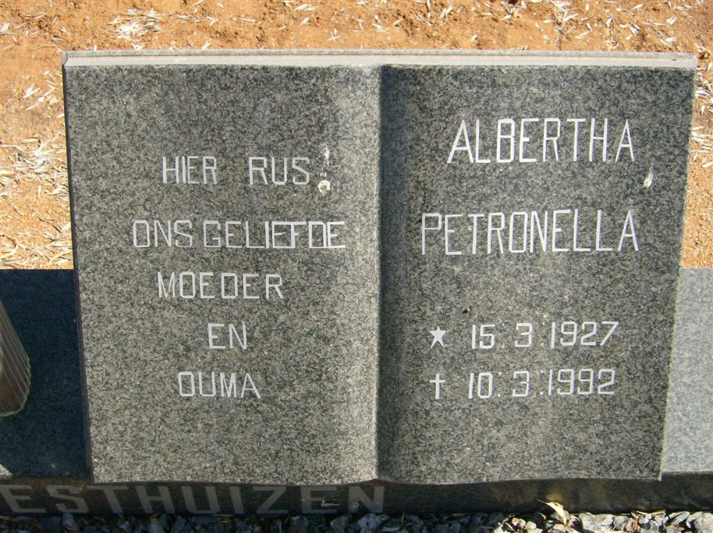 WESTHUIZEN Albertha Petronella, van der 1927-1992
