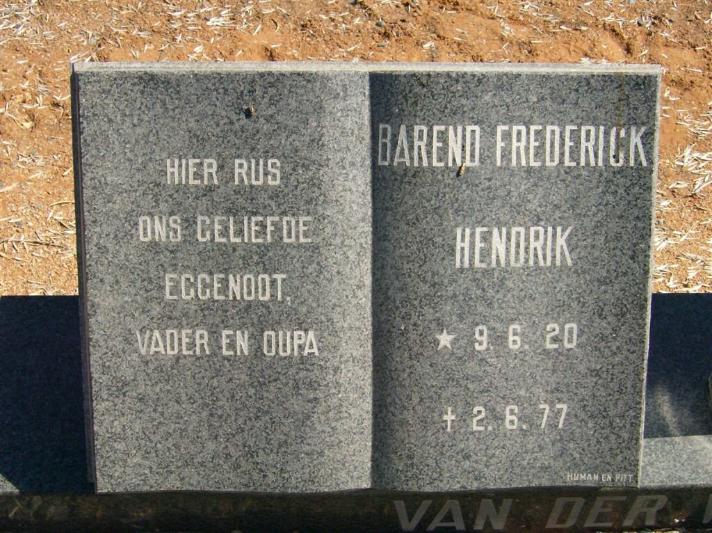 WESTHUIZEN Barend Frederick Hendrik, van der 1920-1977