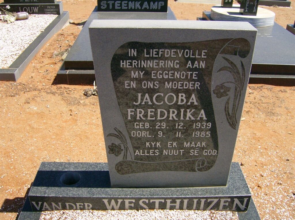 WESTHUIZEN Jacoba Fredrika, van der 1939-1985