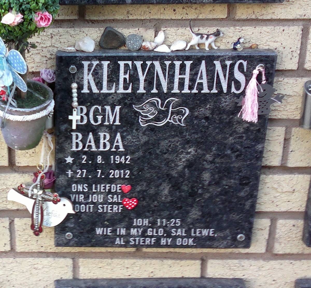 KLEYNHANS B.G.M. 1942-2012