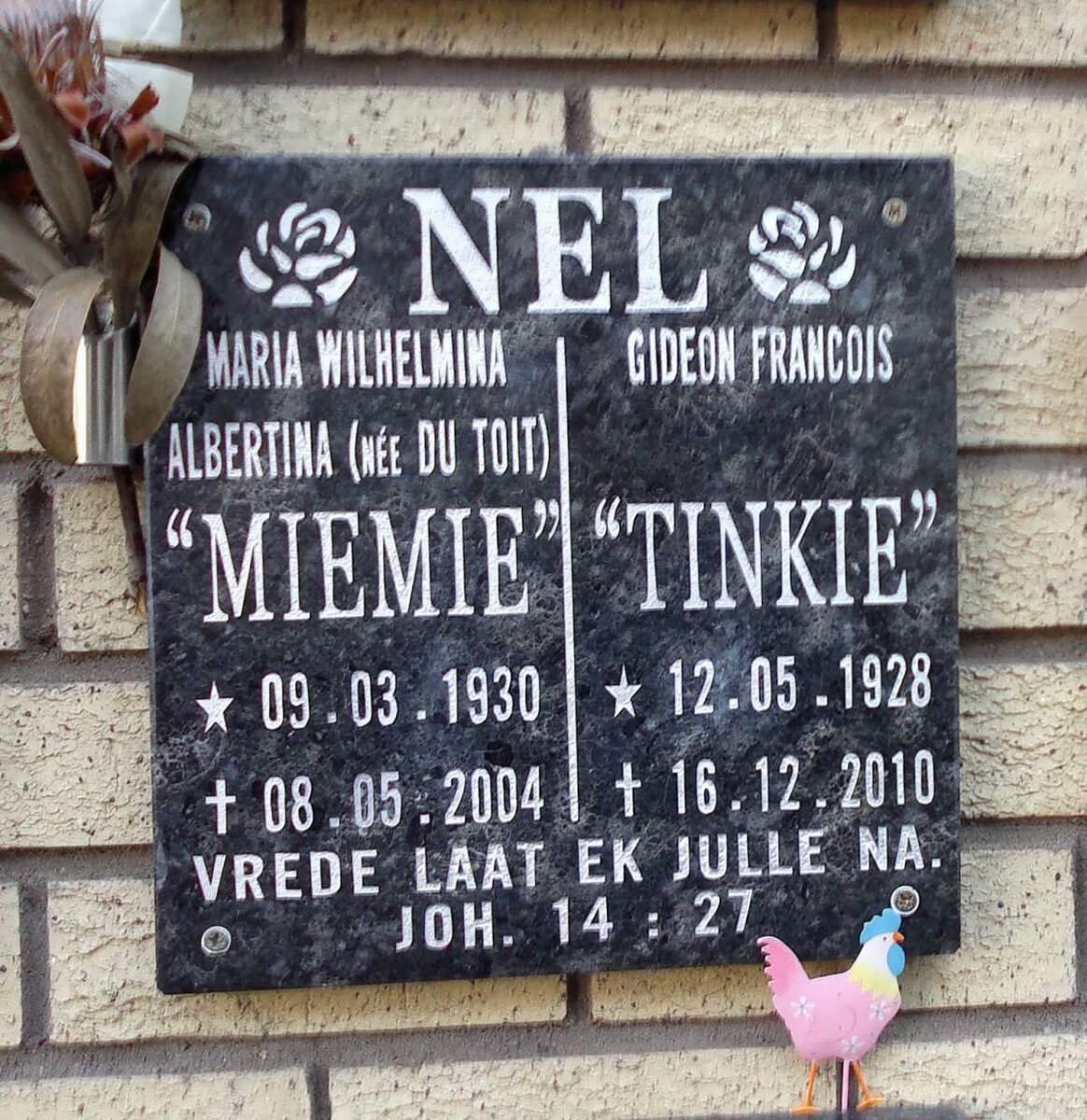 NEL Gideon Francois 1928-2010 &amp; Maria Wilhelmina Albertina DU TOIT 1930-2004