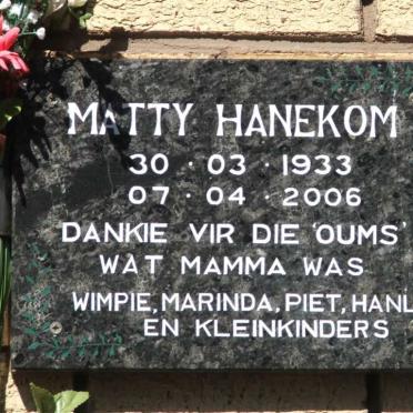 HANEKOM Matty 1933-2006