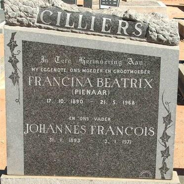 CILLIERS Johannes Francois 1893-1971 &amp; Francina Beatrix PIENAAR 1890-1968