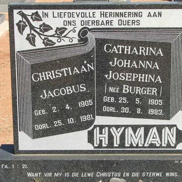HYMAN Christiaan Jacobus 1905-1981 &amp; Catharina Johanna Josephina BURGER 1905-1983