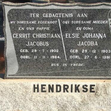 HENDRIKSE Gerrit Christiaan Jacobus 1902-1964 &amp; Elsie Johanna Jacoba 1903-1991