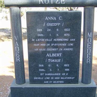 KOTZÉ Albert 1922-1981 &amp; Anna C. GREEFF 1922-1970