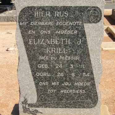 KRIEL Elizabeth J. nee DU PLESSIS 1911-1954