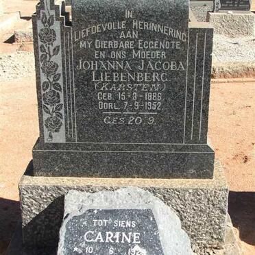 LIEBENBERG Johanna Jacoba nee KARSTEN 1886-1952 :: LIEBENBERG Carine 1929-2008