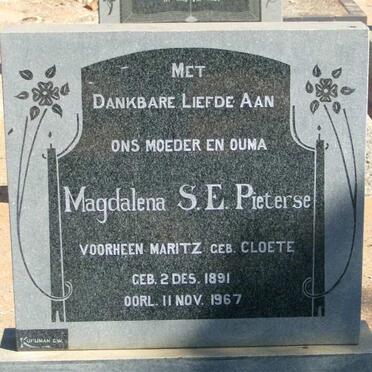 PIETERSE Magdalena S.E. formerly MARITZ nee CLOETE 1891-1967