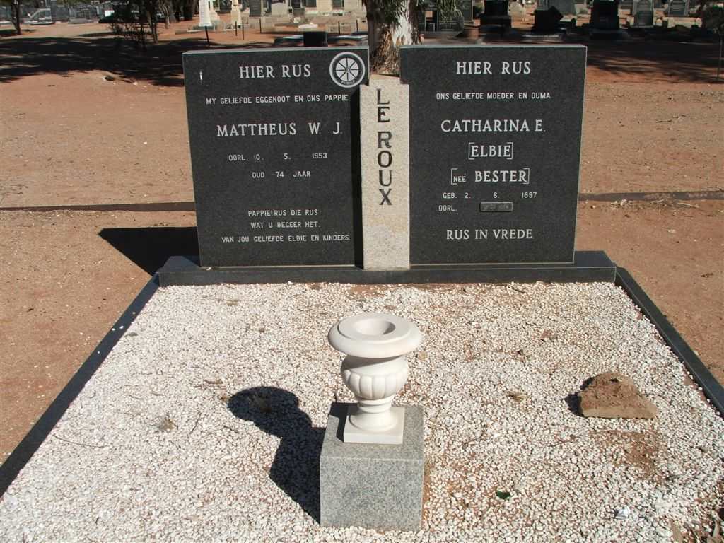 ROUX Mattheus W.J., le -1953 &amp; Catharina E. BESTER 1897-1994