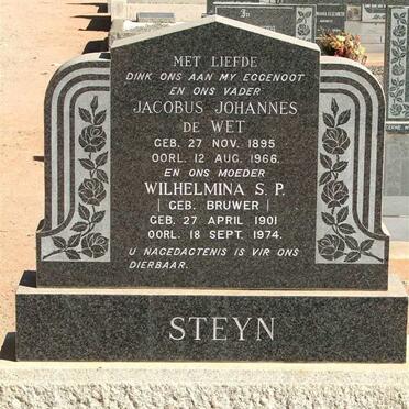 STEYN Jacobus Johannes De Wet 1895-1966 &amp; Wilhelmina S.P. BRUWER 1901-1974
