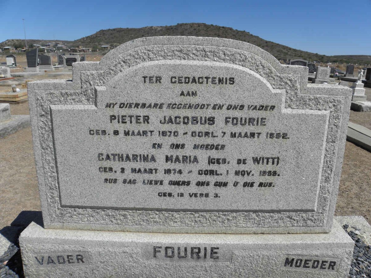 FOURIE Pieter Jacobus 1870-1952 &amp; Catharina Maria DE WITT 1874-1958