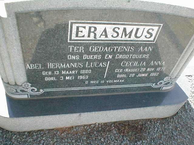 ERASMUS Abel Hermanus Lucas 1880-1963 &amp; Cecilia Anna NAUDE 1879-1962
