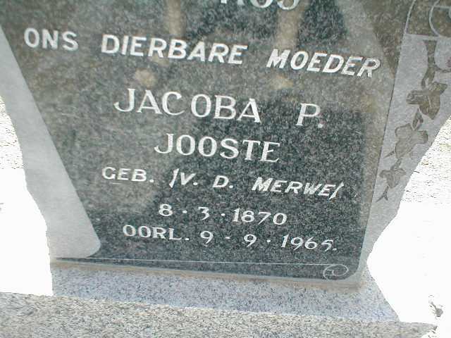 JOOSTE Jacoba P. nee VAN DER MERWE 1870-1965