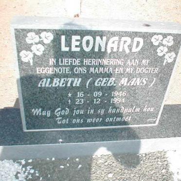 LEONARD Albeth nee MANS 1946-1994