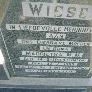 WIESE Magrietha M.M. nee SMITH 1884-1966