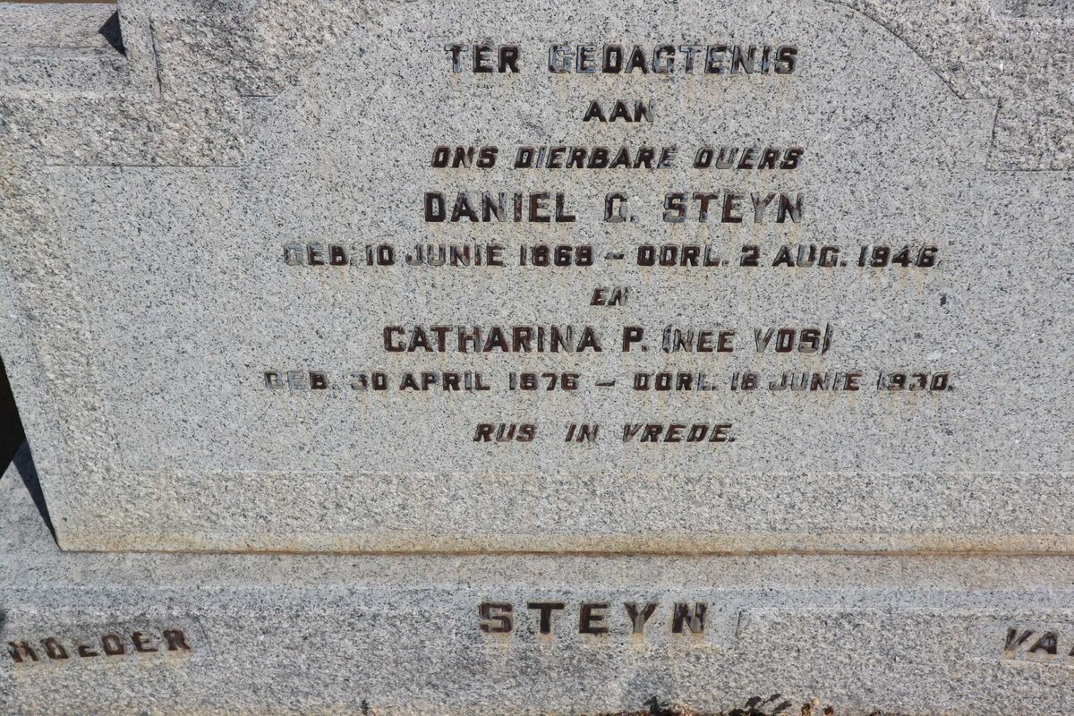 STEYN Daniel G. 1868-1946 &amp; Catharina P. VOS 1876-1930