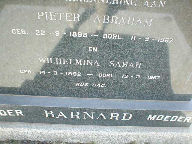 BARNARD Pieter Abraham 1898-1967 &amp; Wilhelmina Sarah 1892-1967