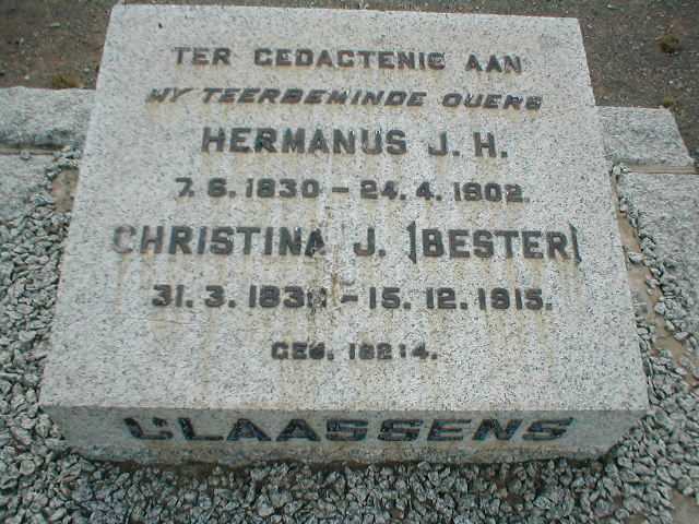 CLAASSENS Hermanus J.H. 1830-1902 &amp; Christina J. BESTER 183?-1915