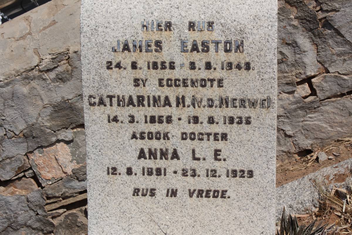 EASTON James 1856-1948 &amp; Catharina M. V.D. MERWE 1856-1935 :: EASTON Anna L.E. 1891-1929