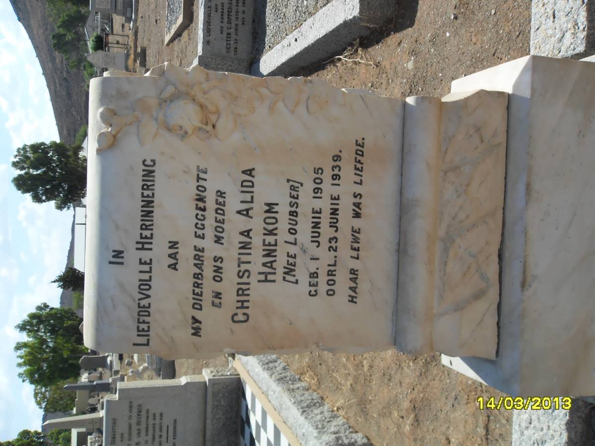 HANEKOM Christina Alida nee LOUBSER 1905-1939