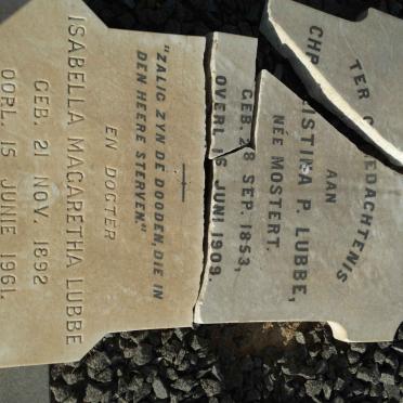 LUBBE Christina P. nee MOSTERT 1853-1909 :: LUBBE Isabella Magaretha 1892-1961