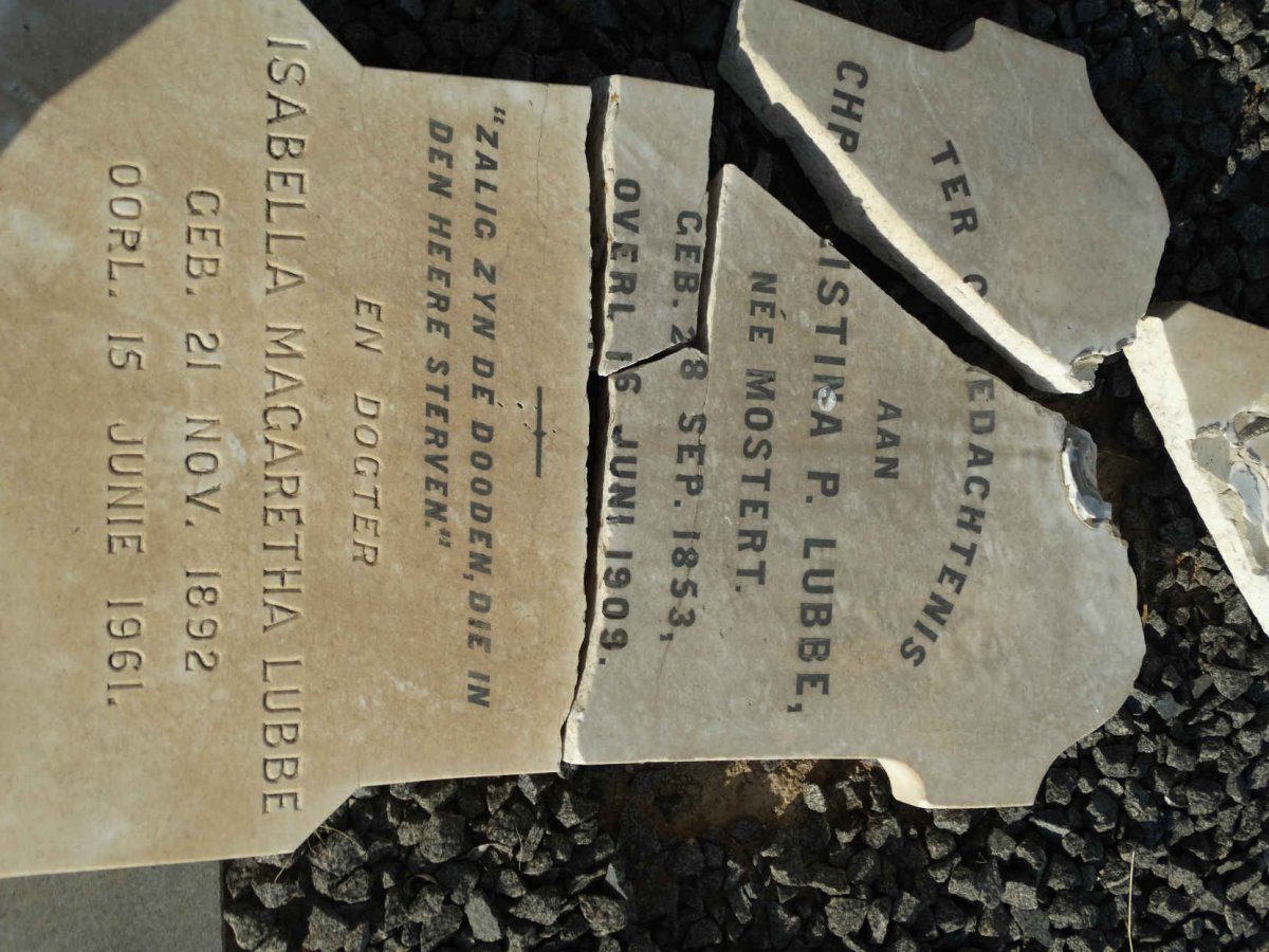 LUBBE Christina P. nee MOSTERT 1853-1909 :: LUBBE Isabella Magaretha 1892-1961