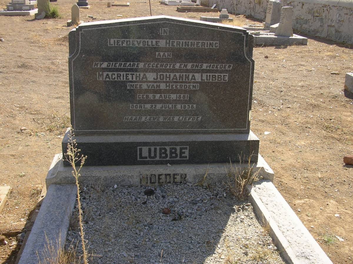 LUBBE Magrietha Johanna nee VAN HEERDEN 1881-1938