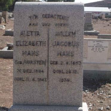 MANS Willem Jacobus 1853-1936 &amp; Aletta Elizabeth VORSTER 1864-1947