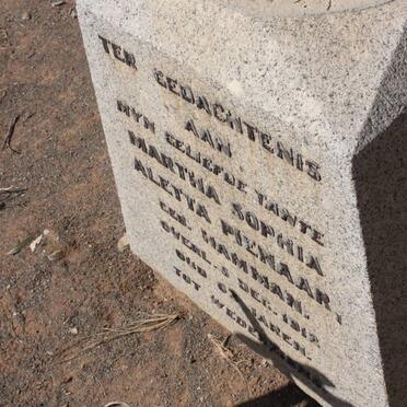 PIENAAR Martha Sophia Aletta nee HAMMAN -1912