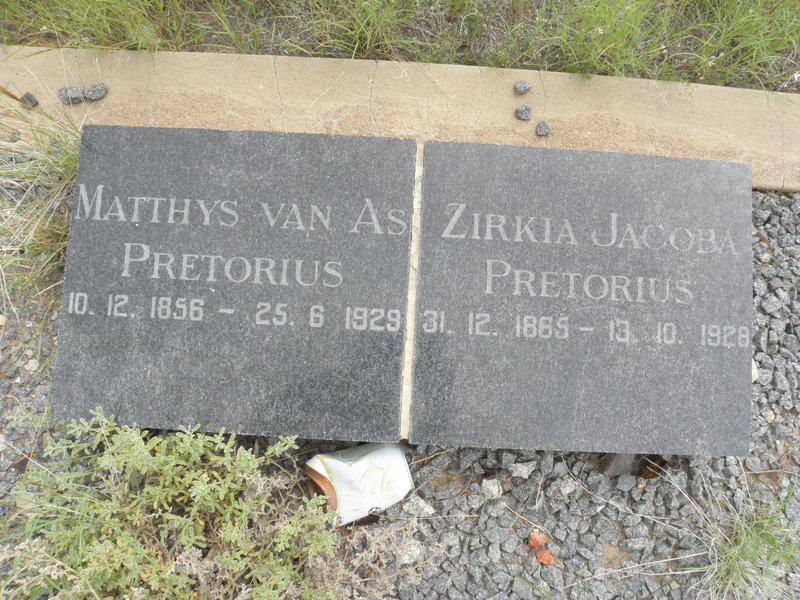 PRETORIUS Matthys van As 1856-1929 &amp; Zirkia Jacoba 1865-1928
