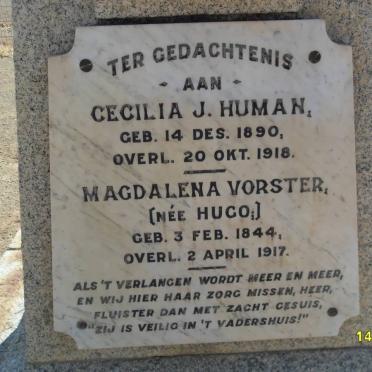 VORSTER Magdalena nee HUGO 1844-1917 :: HUMAN Cecilia J. 1890-1918
