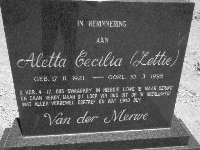 MERWE Aletta Cecilia, van der 1921-1998