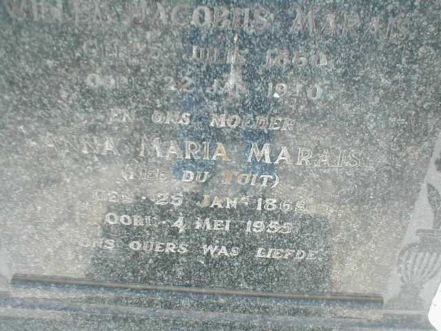 MARAIS ? Jacobus 1860-1940 &amp; Anna Maria DU TOIT 1869-1955